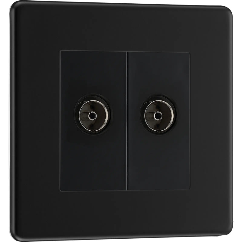 BG Electrical Flatplate Screwless Matt Black - Double isolated, co-axial