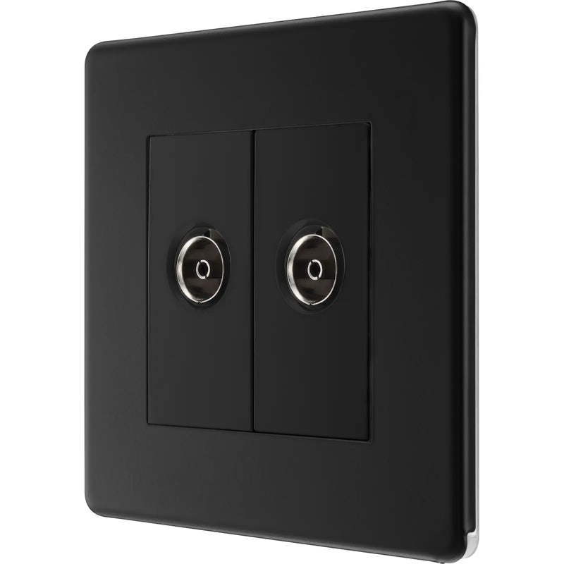 BG Electrical Flatplate Screwless Matt Black - Double isolated, co-axial