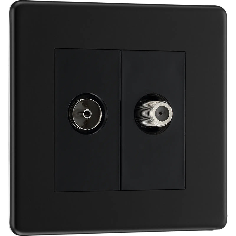 BG Electrical Flatplate Screwless Matt Black - Double satellite and co-axial