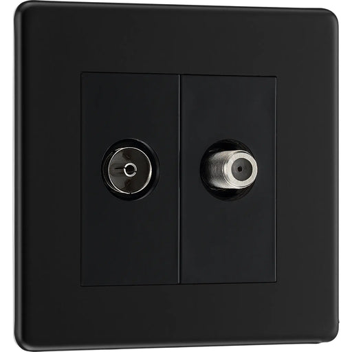BG Electrical Flatplate Screwless Matt Black - Double satellite and co-axial