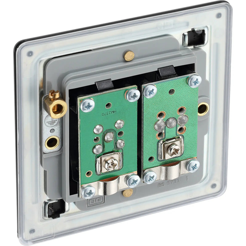 BG Electrical Flatplate Screwless Matt Black - Double satellite and co-axial