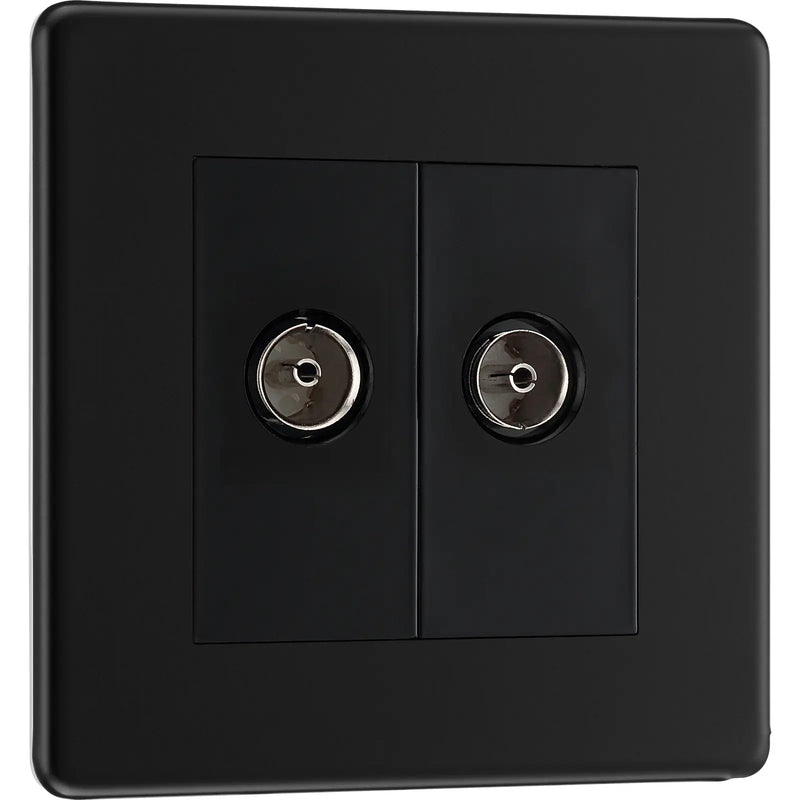 BG Electrical Flatplate Screwless Matt Black - Double, TV/FM