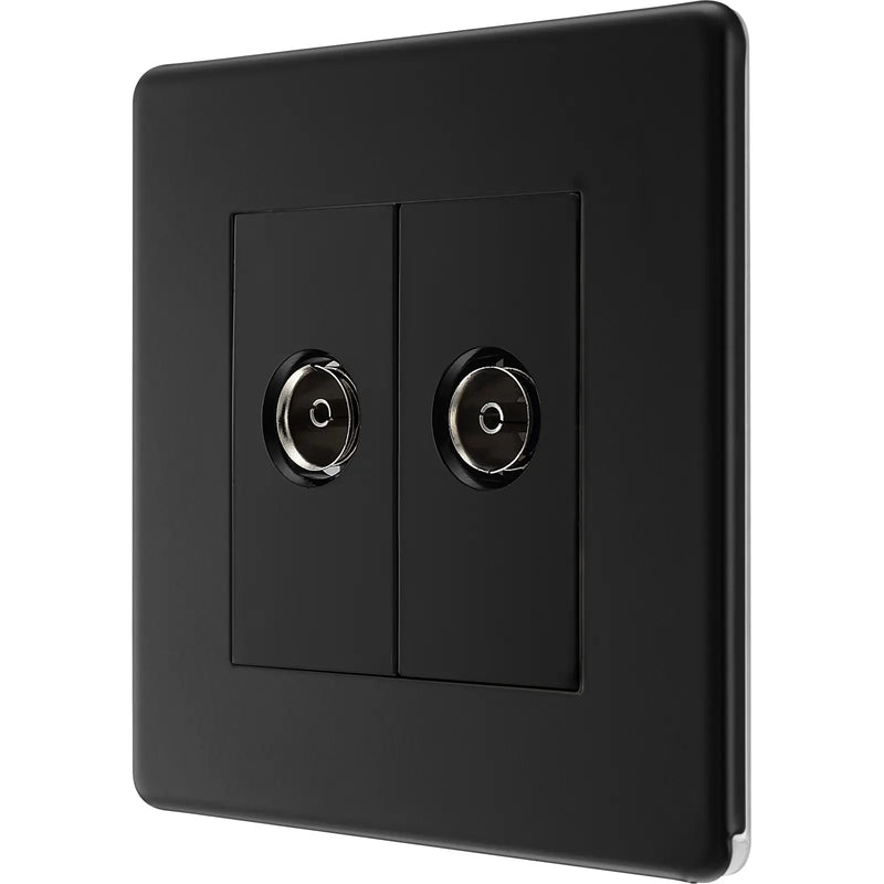 BG Electrical Flatplate Screwless Matt Black - Double, TV/FM