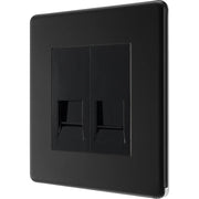 BG Electrical Flatplate Screwless Matt Black - Double telephone socket, master