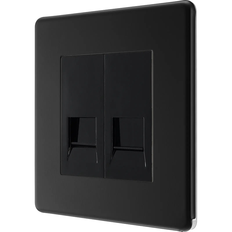 BG Electrical Flatplate Screwless Matt Black - Double telephone socket, master