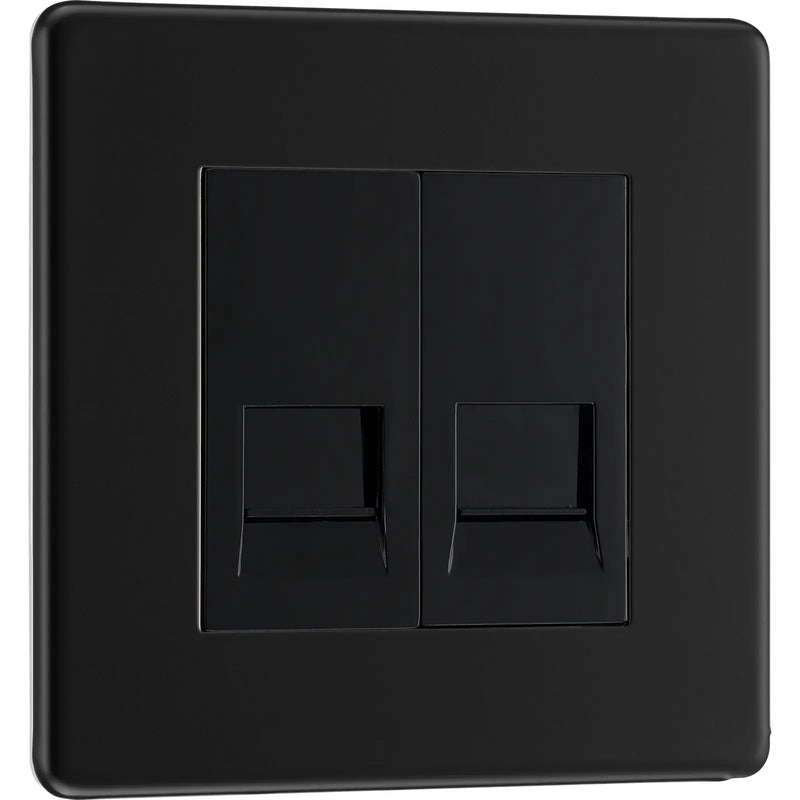 BG Electrical Flatplate Screwless Matt Black - Double telephone socket, secondary