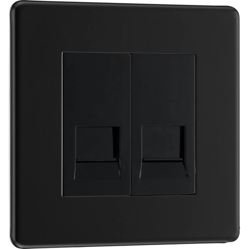 BG Electrical Flatplate Screwless Matt Black - Double telephone socket, secondary