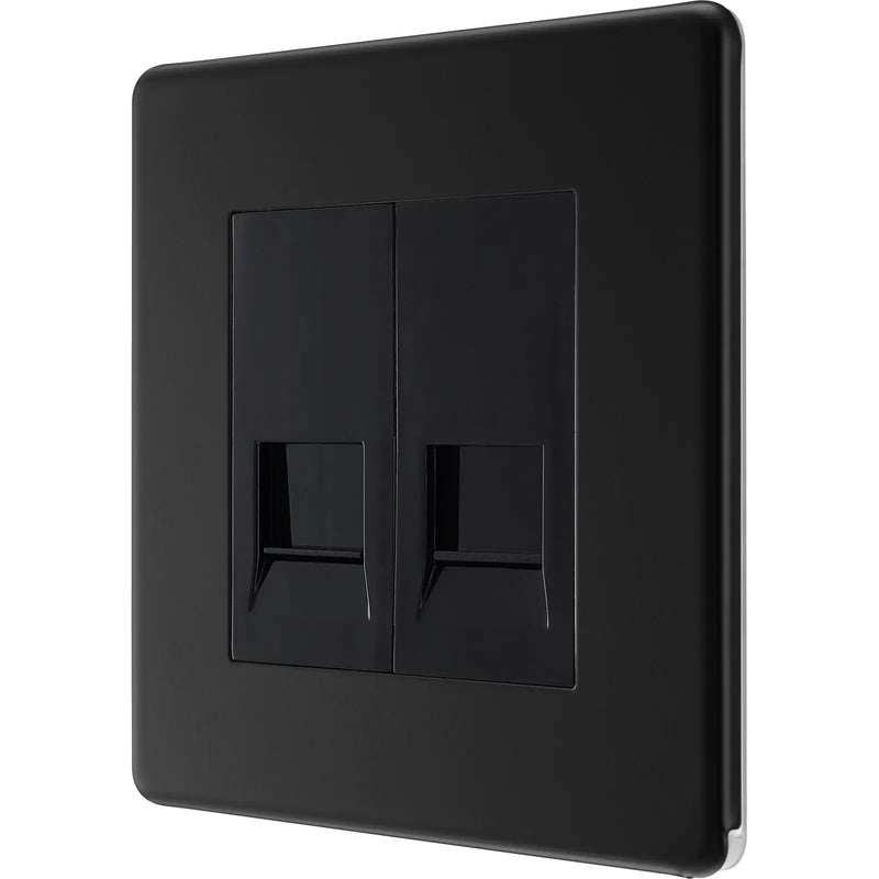 BG Electrical Flatplate Screwless Matt Black - Double telephone socket, secondary