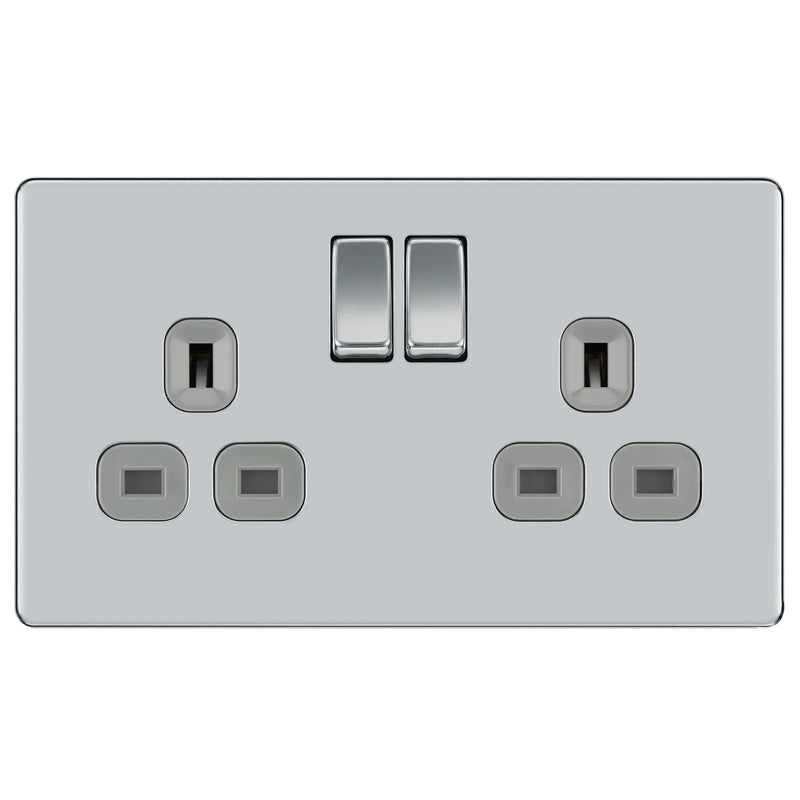 BG Electrical Flatplate Screwless Polished Chrome - Double switched, double pole