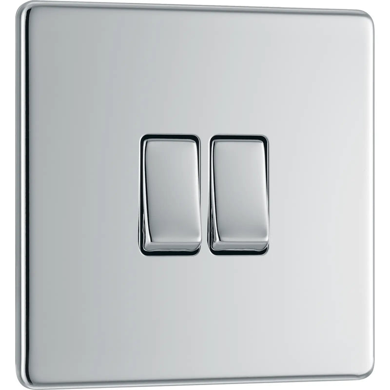BG Electrical Flatplate Screwless Polished Chrome - Double, 2 way switch