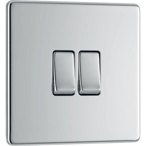 BG Electrical Flatplate Screwless Polished Chrome - Double, 2 way switch