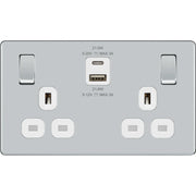 BG Electrical Flatplate Screwless Polished Chrome - Double switched single pole, with USB A + C (22W)