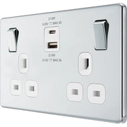 BG Electrical Flatplate Screwless Polished Chrome - Double switched single pole, with USB A + C (22W)
