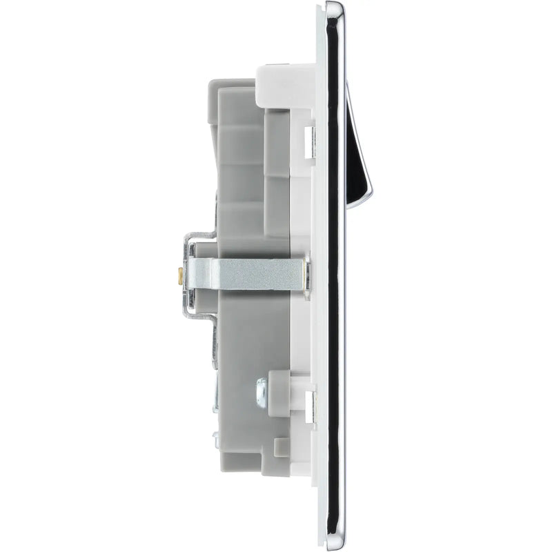 BG Electrical Flatplate Screwless Polished Chrome - Double switched single pole, with USB A + C (22W)