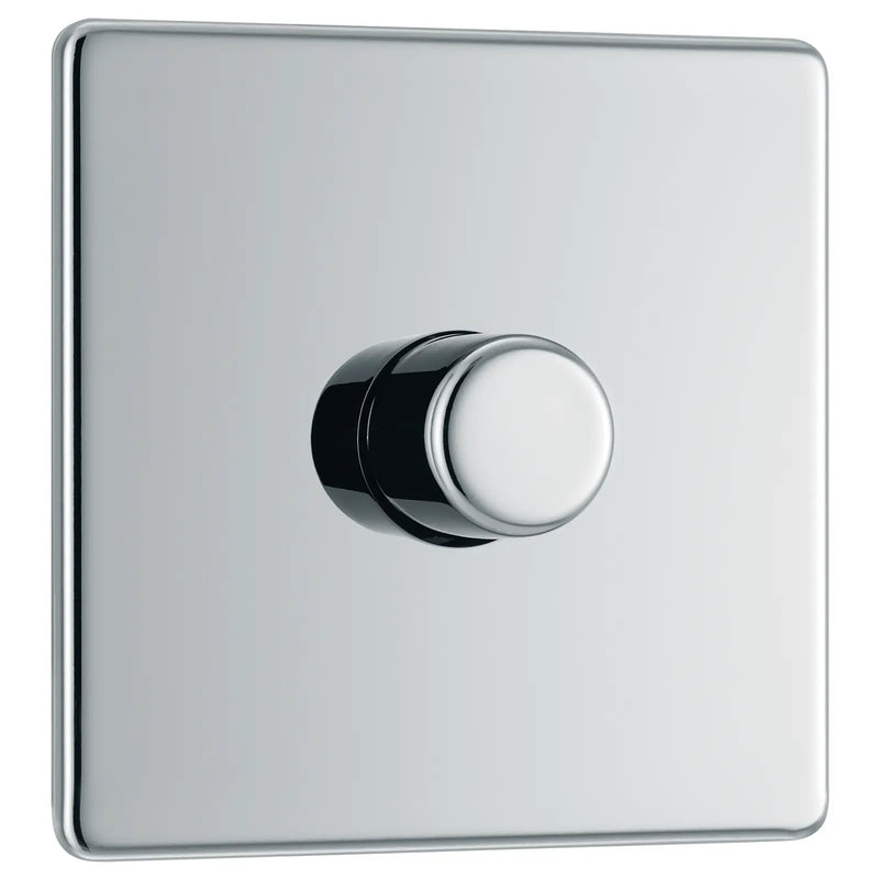 BG Electrical Flatplate Screwless Polished Chrome - Single, 2 way push 200W
