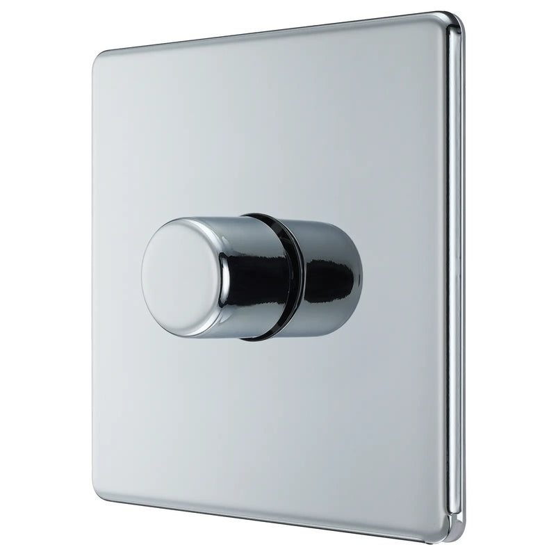 BG Electrical Flatplate Screwless Polished Chrome - Single, 2 way push 200W