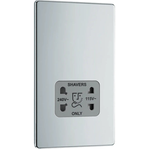 BG Electrical Flatplate Screwless Polished Chrome - 115/240V dual voltage shaver socket
