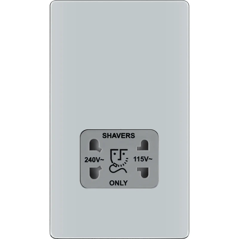 BG Electrical Flatplate Screwless Polished Chrome - 115/240V dual voltage shaver socket