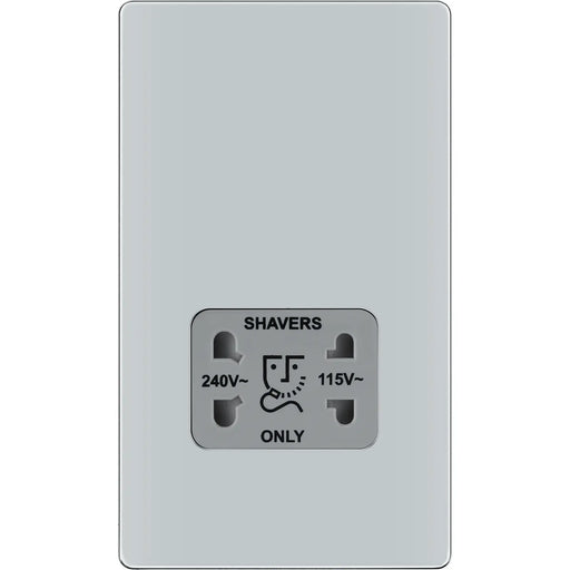 BG Electrical Flatplate Screwless Polished Chrome - 115/240V dual voltage shaver socket