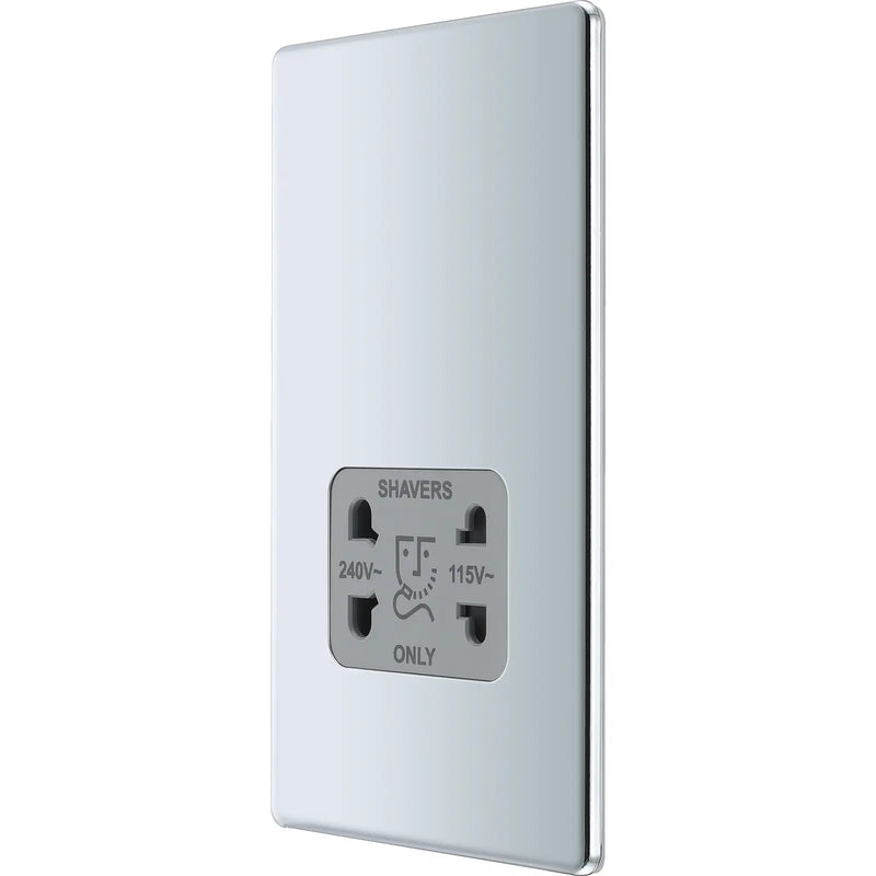 BG Electrical Flatplate Screwless Polished Chrome - 115/240V dual voltage shaver socket