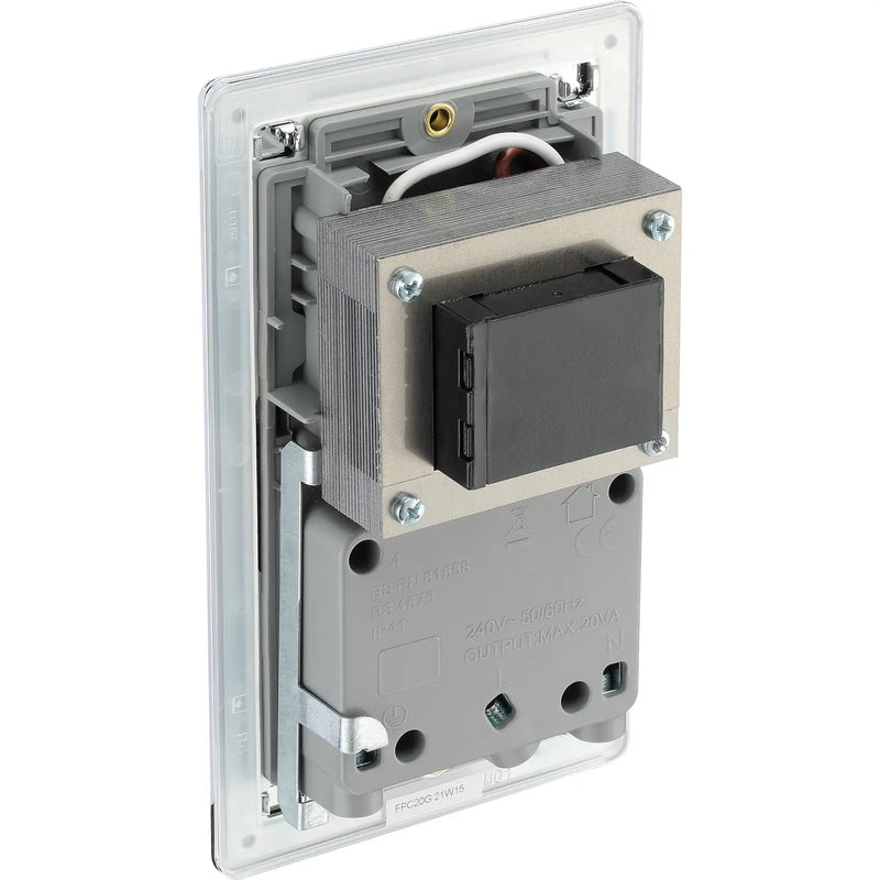 BG Electrical Flatplate Screwless Polished Chrome - 115/240V dual voltage shaver socket