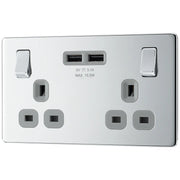 BG Electrical Flatplate Screwless Polished Chrome - Double switched, single pole, with 2 x USB A