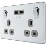 BG Electrical Flatplate Screwless Polished Chrome - Double switched, single pole, with 2 x USB A