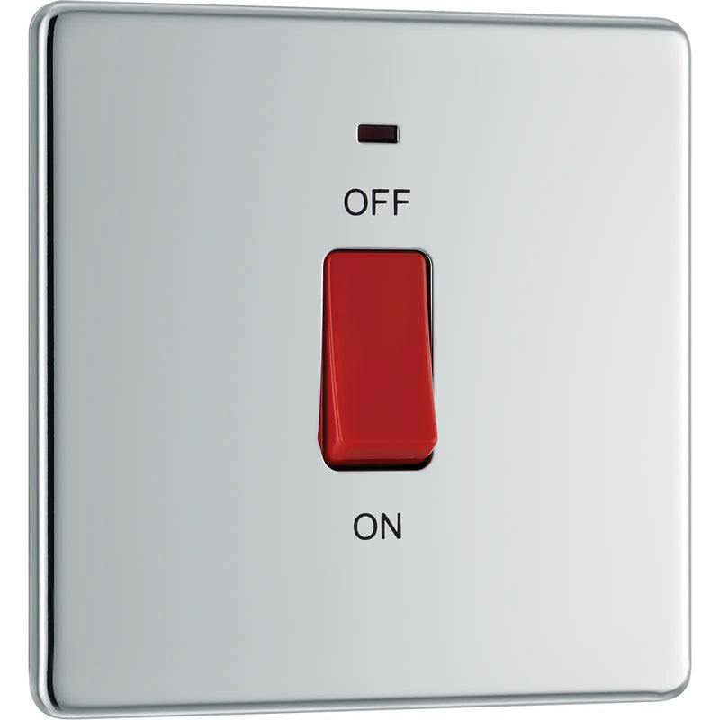BG Electrical Flatplate Screwless Polished Chrome - 45A, double pole, single plate, with indicator