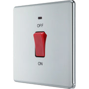 BG Electrical Flatplate Screwless Polished Chrome - 45A, double pole, single plate, with indicator