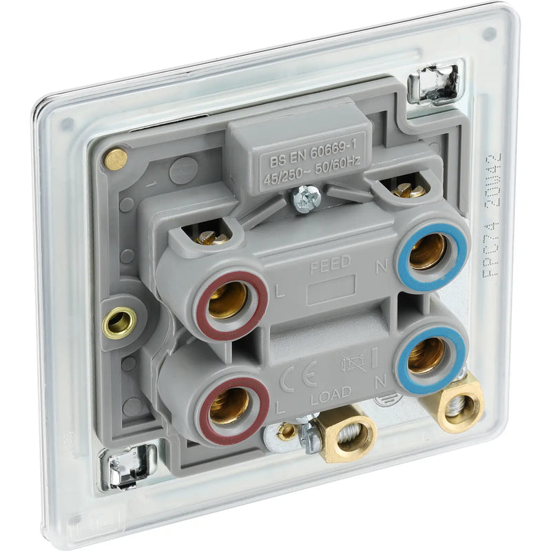 BG Electrical Flatplate Screwless Polished Chrome - 45A, double pole, single plate, with indicator