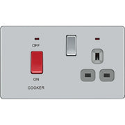 BG Electrical Flatplate Screwless Polished Chrome - 45A double pole, with switched socket and indicators