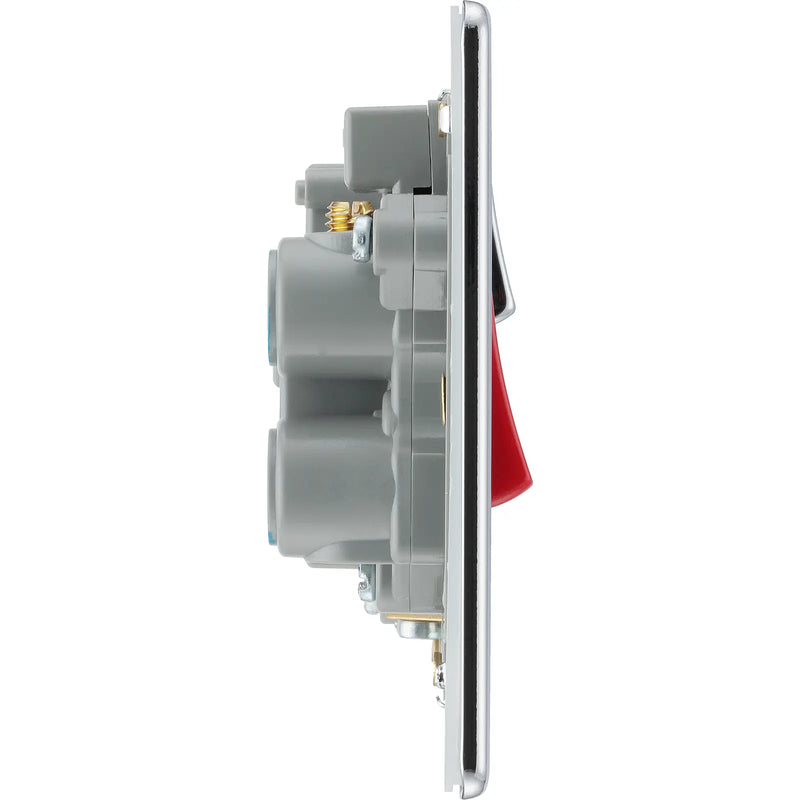 BG Electrical Flatplate Screwless Polished Chrome - 45A double pole, with switched socket and indicators