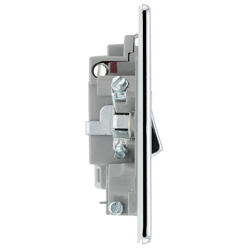 BG Electrical Flatplate Screwless Polished Chrome - Switched and fused with indicator and flex outlet