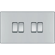 BG Electrical Flatplate Screwless Polished Chrome - Quadruple, 2 way switch