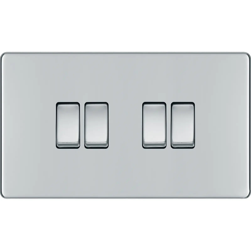 BG Electrical Flatplate Screwless Polished Chrome - Quadruple, 2 way switch
