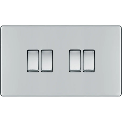 BG Electrical Flatplate Screwless Polished Chrome - Quadruple, 2 way switch