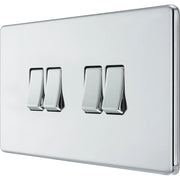 BG Electrical Flatplate Screwless Polished Chrome - Quadruple, 2 way switch