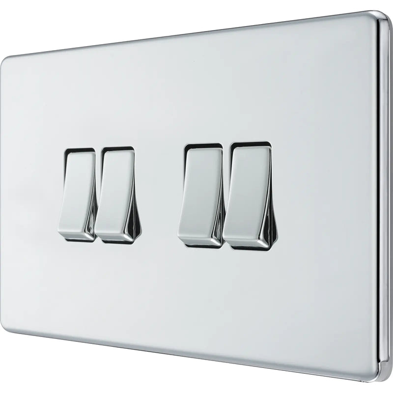 BG Electrical Flatplate Screwless Polished Chrome - Quadruple, 2 way switch