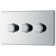 BG Electrical Flatplate Screwless Polished Chrome - Triple, 2 way push 200W