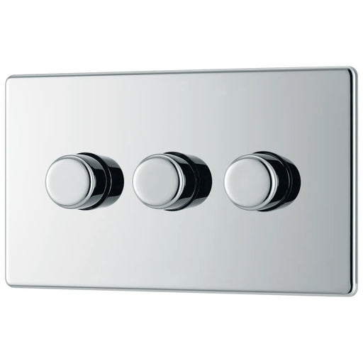 BG Electrical Flatplate Screwless Polished Chrome - Triple, 2 way push 200W