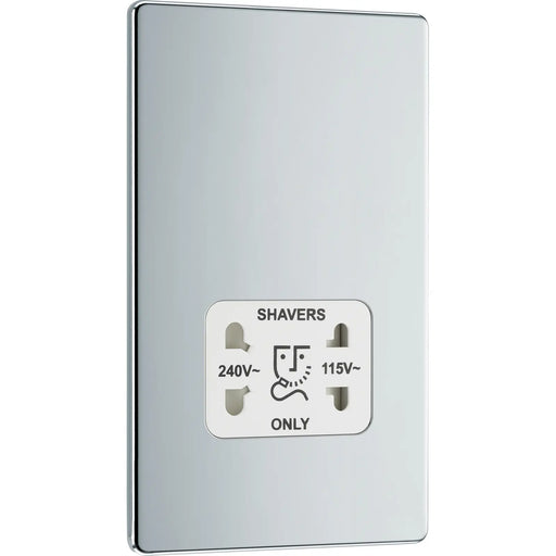 BG Electrical Flatplate Screwless Polished Chrome - 115/240V dual voltage shaver socket