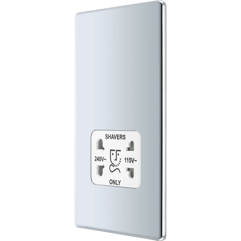 BG Electrical Flatplate Screwless Polished Chrome - 115/240V dual voltage shaver socket