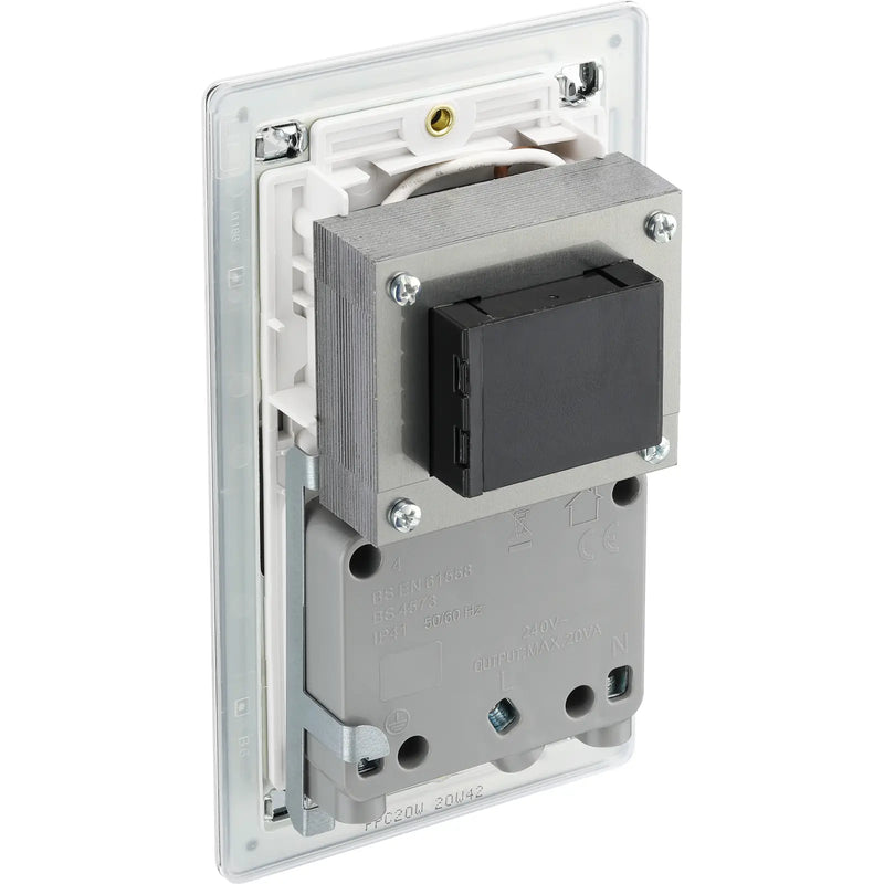 BG Electrical Flatplate Screwless Polished Chrome - 115/240V dual voltage shaver socket