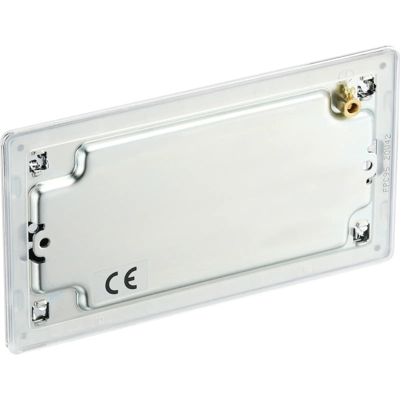 BG Electrical Flatplate Screwless Polished Chrome - Double, blank plate