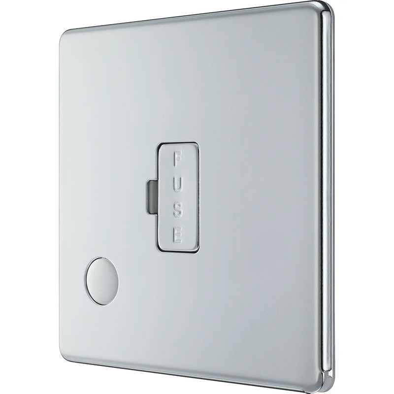 BG Electrical Flatplate Screwless Polished Chrome - Unswitched and fused with flex outlet