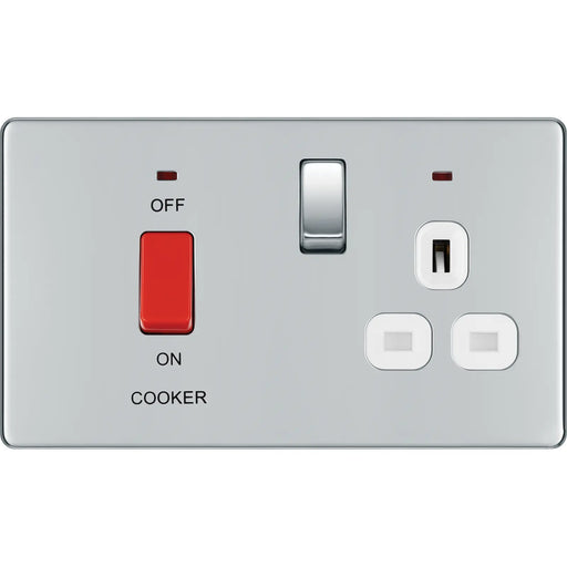 BG Electrical Flatplate Screwless Polished Chrome - 45A double pole, with switched socket and indicators