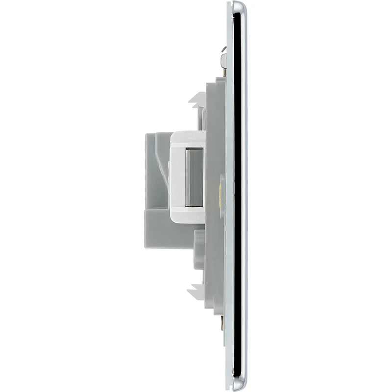 BG Electrical Flatplate Screwless Polished Chrome - 2A, single, unswitched, round pin