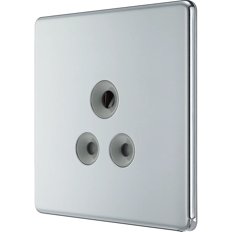 BG Electrical Flatplate Screwless Polished Chrome - 5A, single, unswitched, round pin