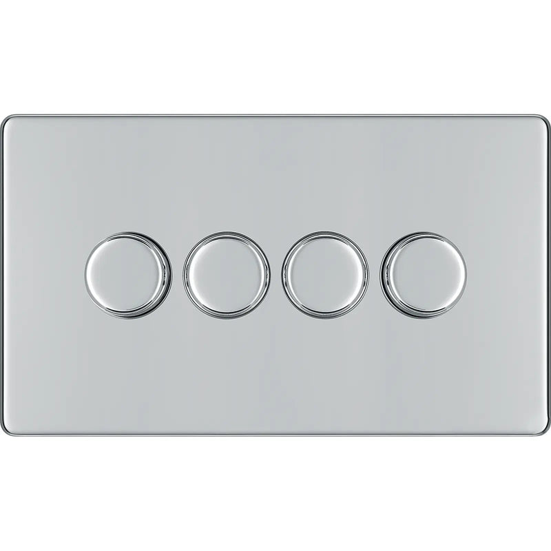 BG Electrical Flatplate Screwless Polished Chrome - Quadruple, 2 way push 200W