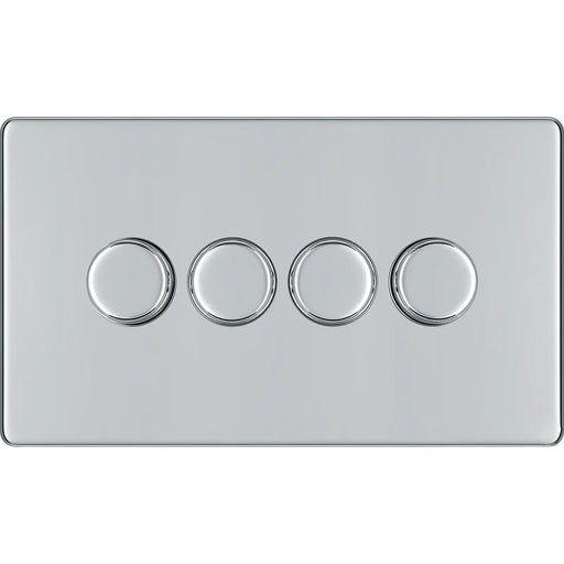BG Electrical Flatplate Screwless Polished Chrome - Quadruple, 2 way push 200W